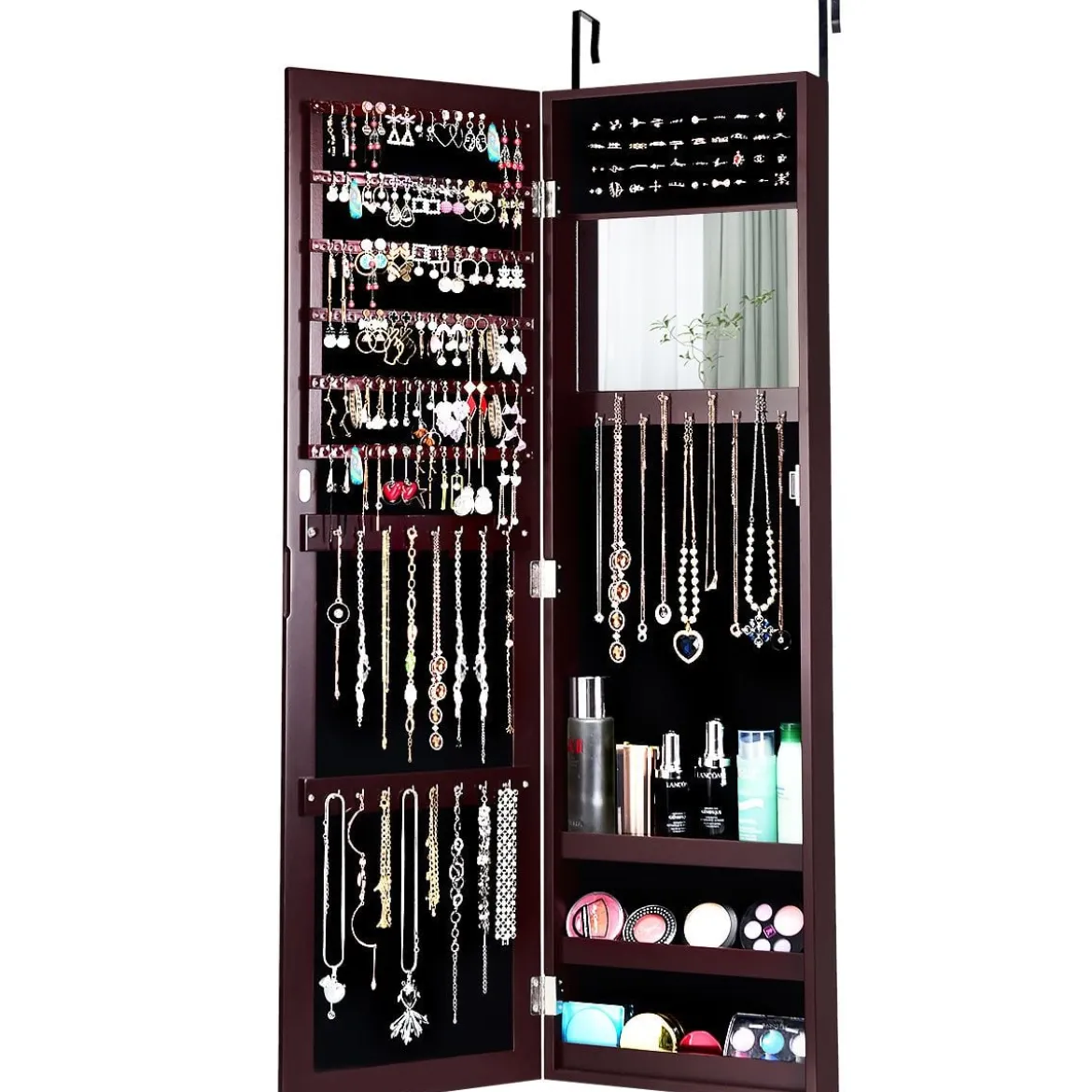 Schmuckschrank Spiegelschrank Wandspiegel 31,5 x 8,7 x 110 cm Braun