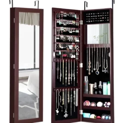 Schmuckschrank Spiegelschrank Wandspiegel 31,5 x 8,7 x 110 cm Braun