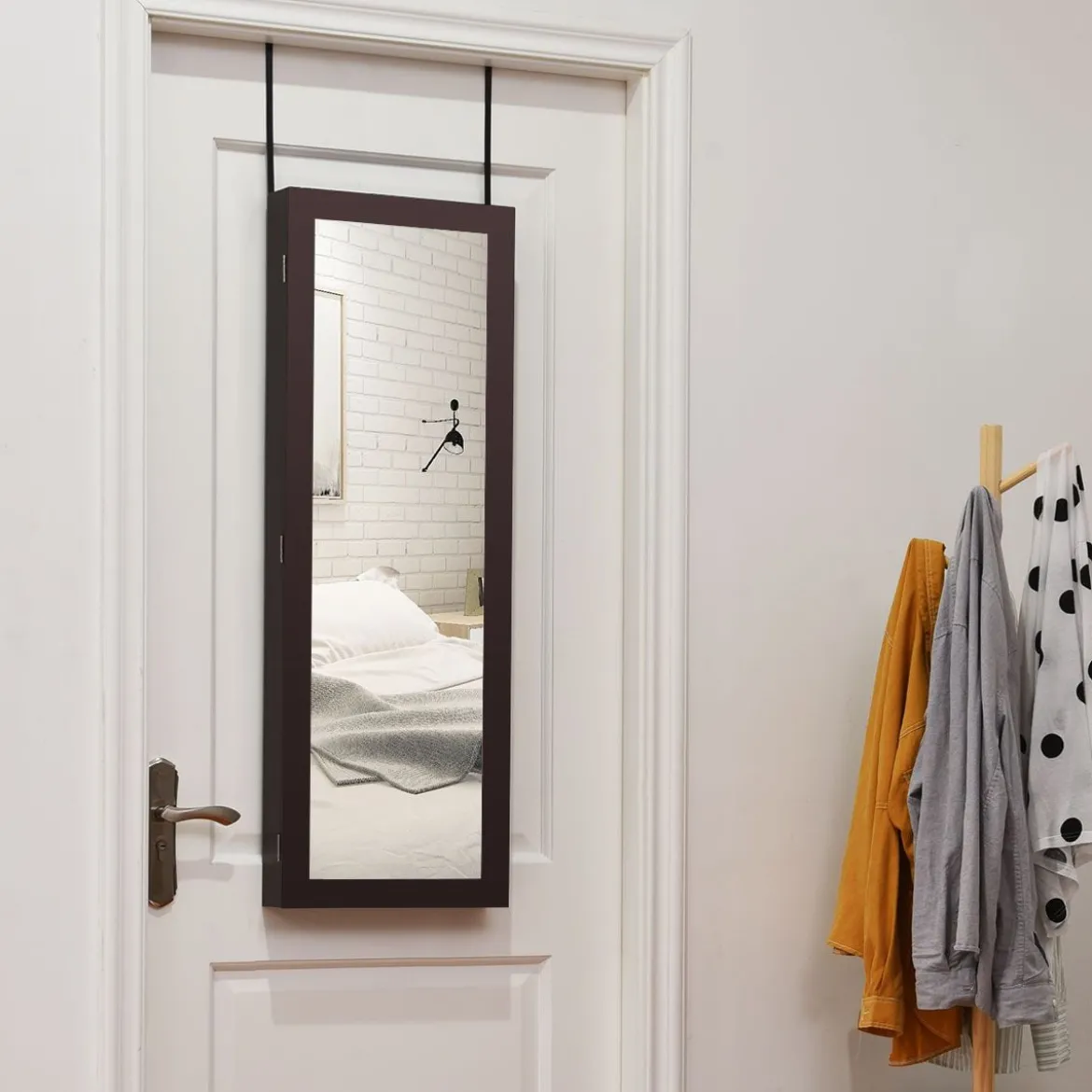 Schmuckschrank Spiegelschrank Wandspiegel 31,5 x 8,7 x 110 cm Braun