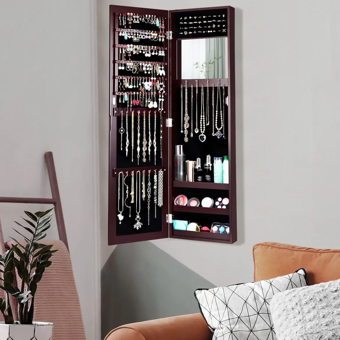 Schmuckschrank Spiegelschrank Wandspiegel 31,5 x 8,7 x 110 cm Braun
