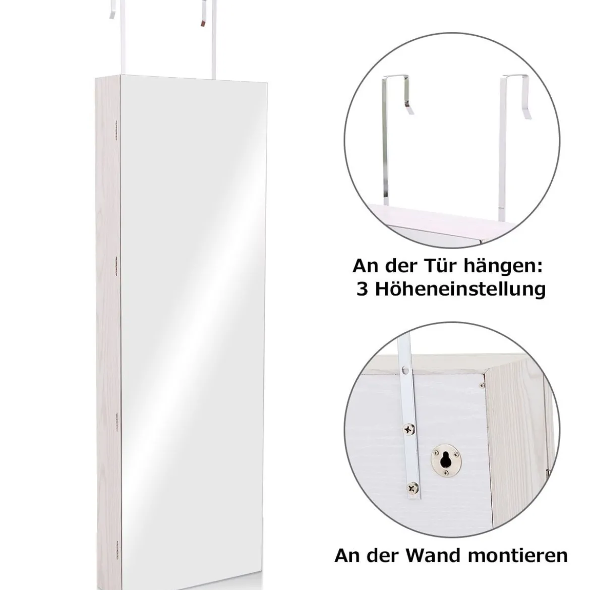 Schmuckschrank 3 Stufen Höheneinstellbar Spiegelschrank 120 x 40 x 12 cm Weiß