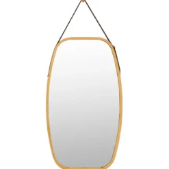 Schmuckspiegel mit Bambus-Rahmen und verstellbarem Lederband 77 x 44 x 1,5 cm
