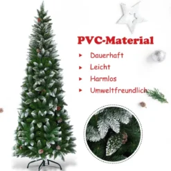 Schneebedeckter Weihnachtsbaum mit Metallständer und 630 Spitzen PVC Nadeln 220 cm
