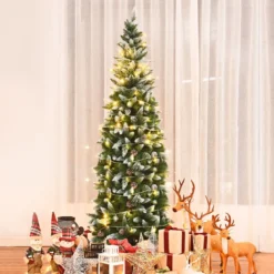 Schneebedeckter Weihnachtsbaum mit Metallständer und 630 Spitzen PVC Nadeln 220 cm