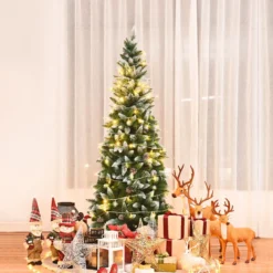 Schneebedeckter Weihnachtsbaum mit Metallständer und 630 Spitzen PVC Nadeln 180 cm