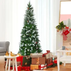 Schneebedeckter Weihnachtsbaum mit Metallständer und 630 Spitzen PVC Nadeln 180 cm