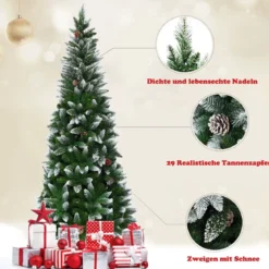 Schneebedeckter Weihnachtsbaum mit Metallständer und 630 Spitzen PVC Nadeln 180 cm