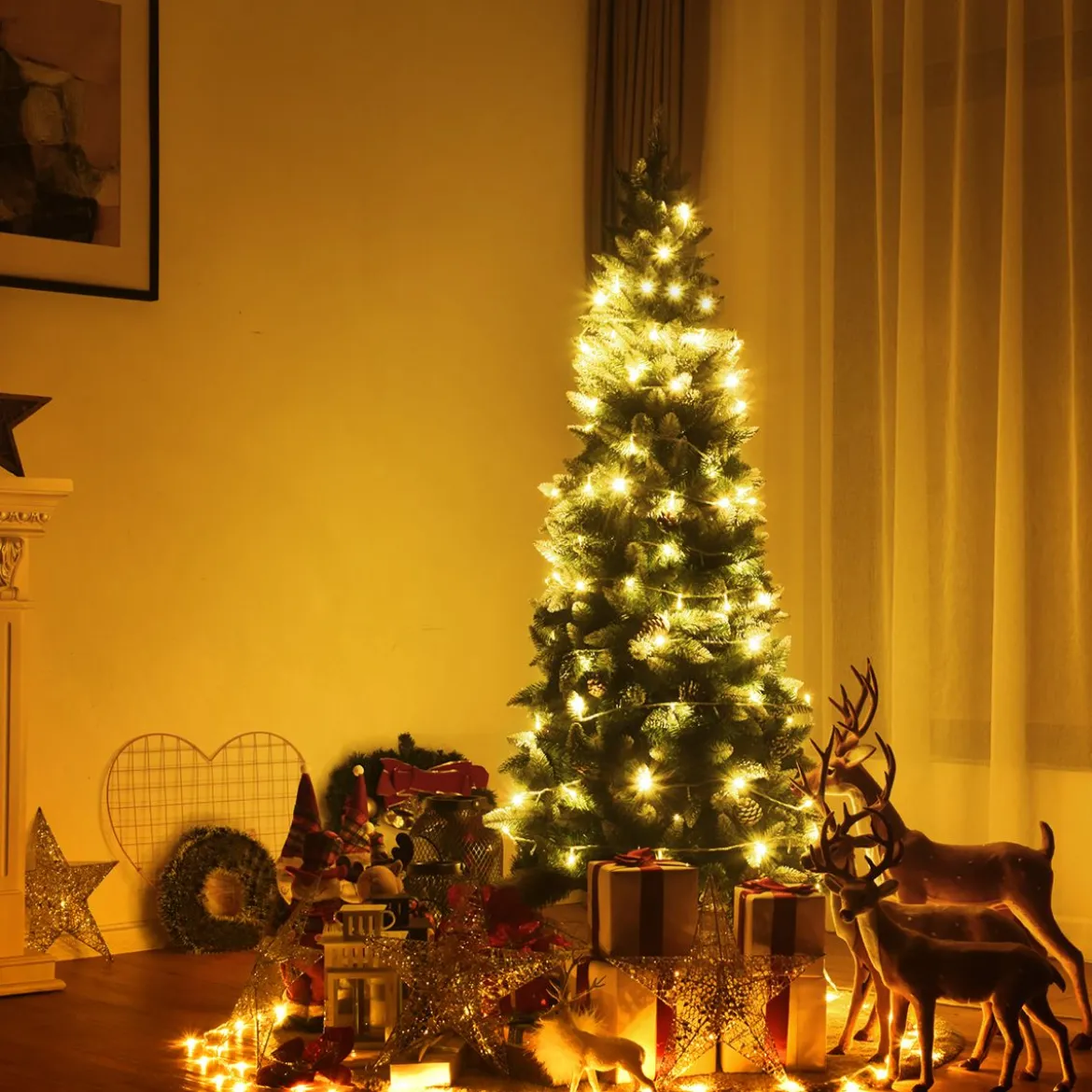 Schneebedeckter Weihnachtsbaum mit Metallständer und 630 Spitzen PVC Nadeln 180 cm