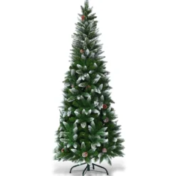 Schneebedeckter Weihnachtsbaum mit Metallständer und 630 Spitzen PVC Nadeln 180 cm