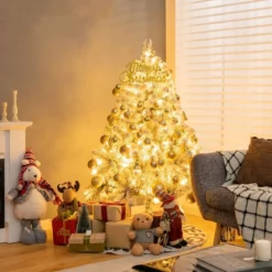 Schneebeflockter Weihnachtsbaum mit 295 Spitzen und 150 Warmweißen LED-Leuchten 137 cm