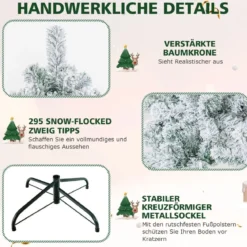 Schneebeflockter Weihnachtsbaum mit 295 Spitzen und 150 Warmweißen LED-Leuchten 137 cm