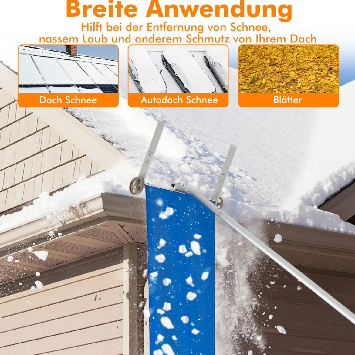 Schneerechen mit 5-teiliger Stange & Aluminiumrahmen & Rutschfestem Griff Silber