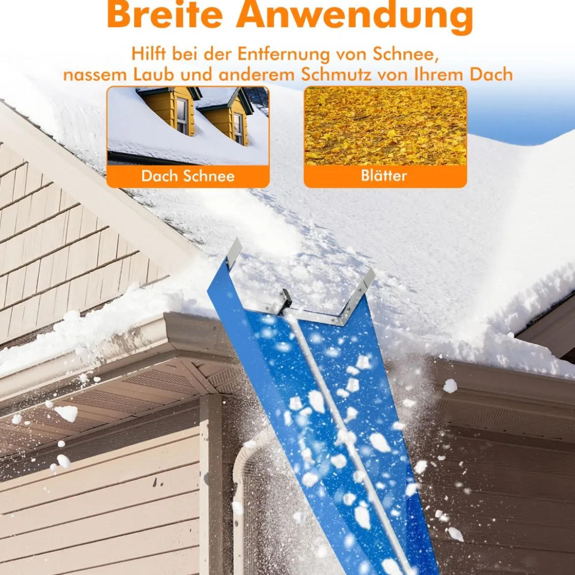 Schneerechen mit 4-teiliger Stange & Praktischen Rädern & Rutschfestem Griff Dachrechen Silber