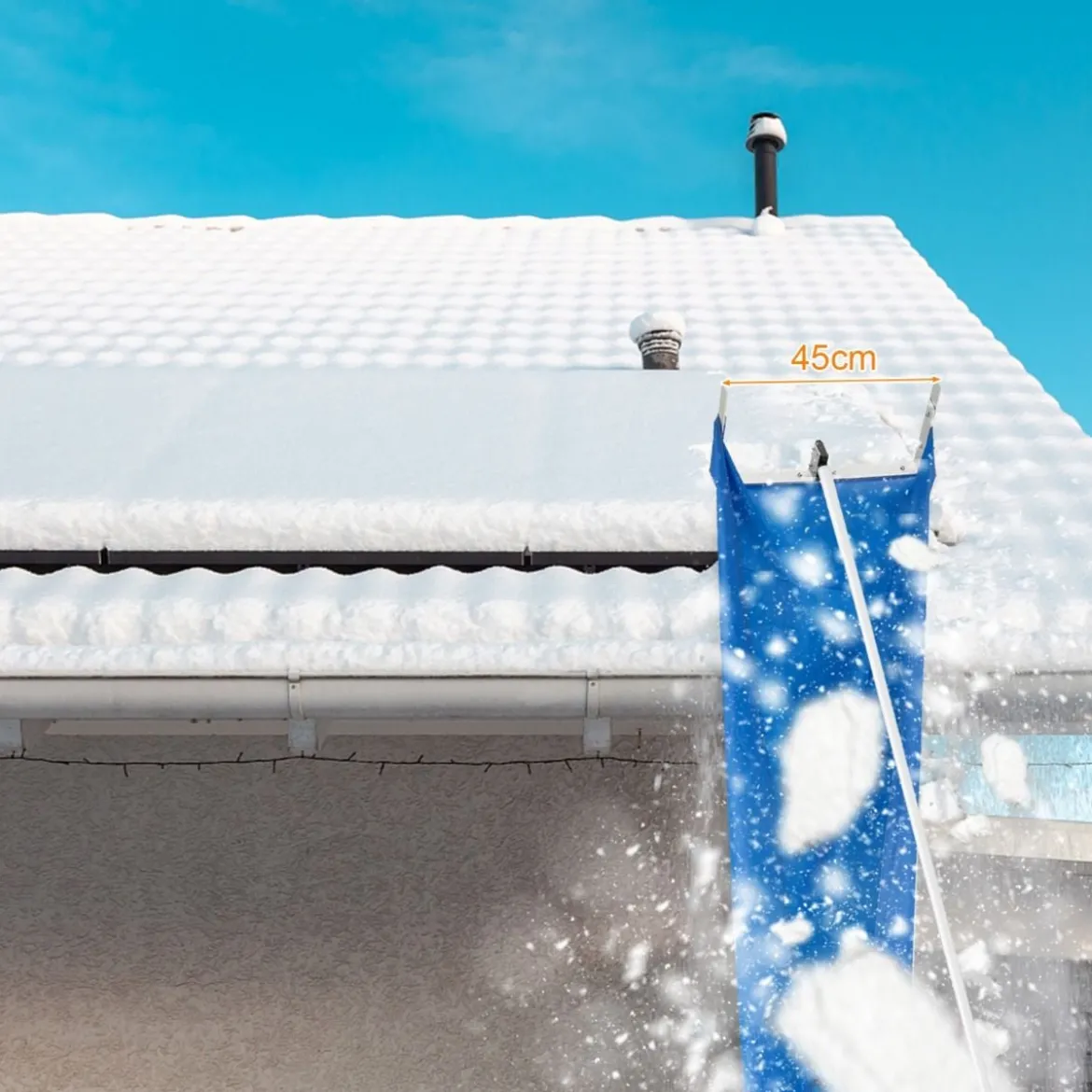 Schneerechen mit 4-teiliger Stange & Praktischen Rädern & Rutschfestem Griff Dachrechen Silber