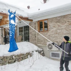 Schneerechen mit 4-teiliger Stange & Praktischen Rädern & Rutschfestem Griff Dachrechen Silber