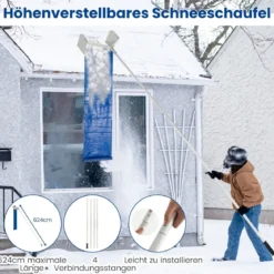 Schneeräumer für Dach Dachschneeräumer mit Teleskopstiel und rutschfestem Griff 624 x 44 x 23 cm