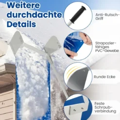 Schneeräumer für Dach Dachschneeräumer mit Teleskopstiel und rutschfestem Griff 624 x 44 x 23 cm