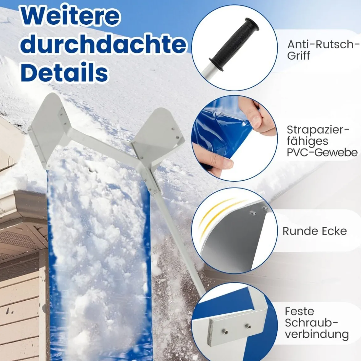 Schneeräumer für Dach Dachschneeräumer mit Teleskopstiel und rutschfestem Griff 624 x 44 x 23 cm