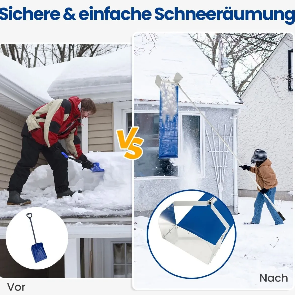 Schneeräumer für Dach Dachschneeräumer mit Teleskopstiel und rutschfestem Griff 624 x 44 x 23 cm