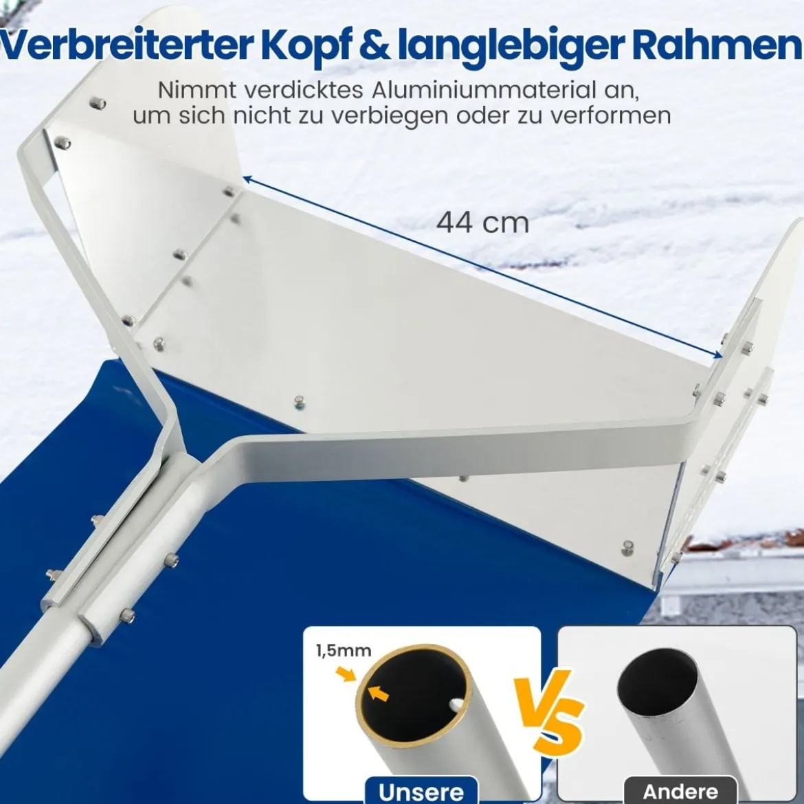 Schneeräumer für Dach Dachschneeräumer mit Teleskopstiel und rutschfestem Griff 624 x 44 x 23 cm