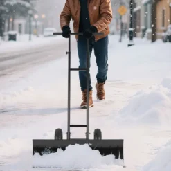 Schneeschaufel auf Rädern 91,5 cm Arbeitsbreite höhenverstellbar & Einstellbarer Winkel Schwarz