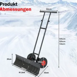 Schneeschaufel auf Rädern 91,5 cm Arbeitsbreite höhenverstellbar & Einstellbarer Winkel Schwarz