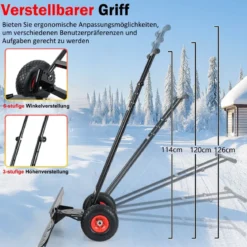 Schneeschaufel auf Rädern 91,5 cm Arbeitsbreite höhenverstellbar & Einstellbarer Winkel Schwarz