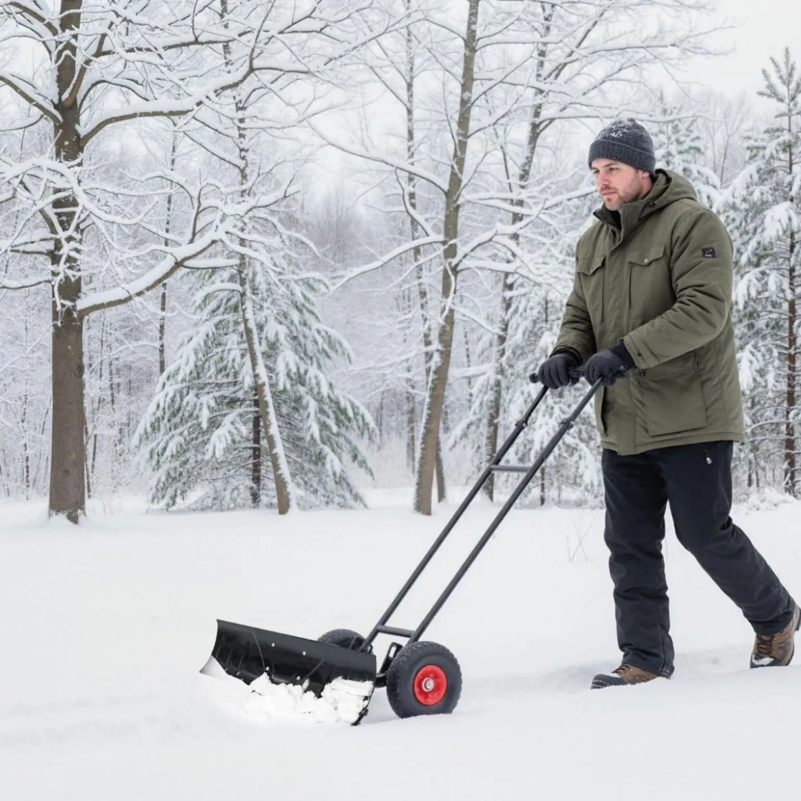 Schneeschaufel auf Rädern 91,5 cm Arbeitsbreite höhenverstellbar & Einstellbarer Winkel Schwarz