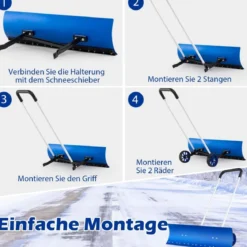 Schneeschaufel auf Rädern Schneeschild 95 cm höhenverstellbar Schneeräumer Alu
