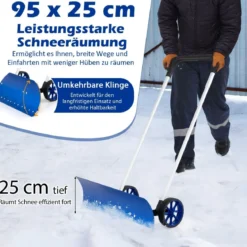 Schneeschaufel auf Rädern Schneeschild 95 cm höhenverstellbar Schneeräumer Alu