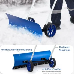 Schneeschaufel auf Rädern Schneeschild 95 cm höhenverstellbar Schneeräumer Alu