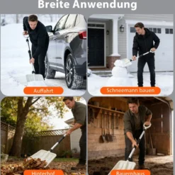 Schneeschaufel 26 cm breit leichte Schneeschieber mit ergonomischem Griff & robustem Aluminiumstiel Weiß