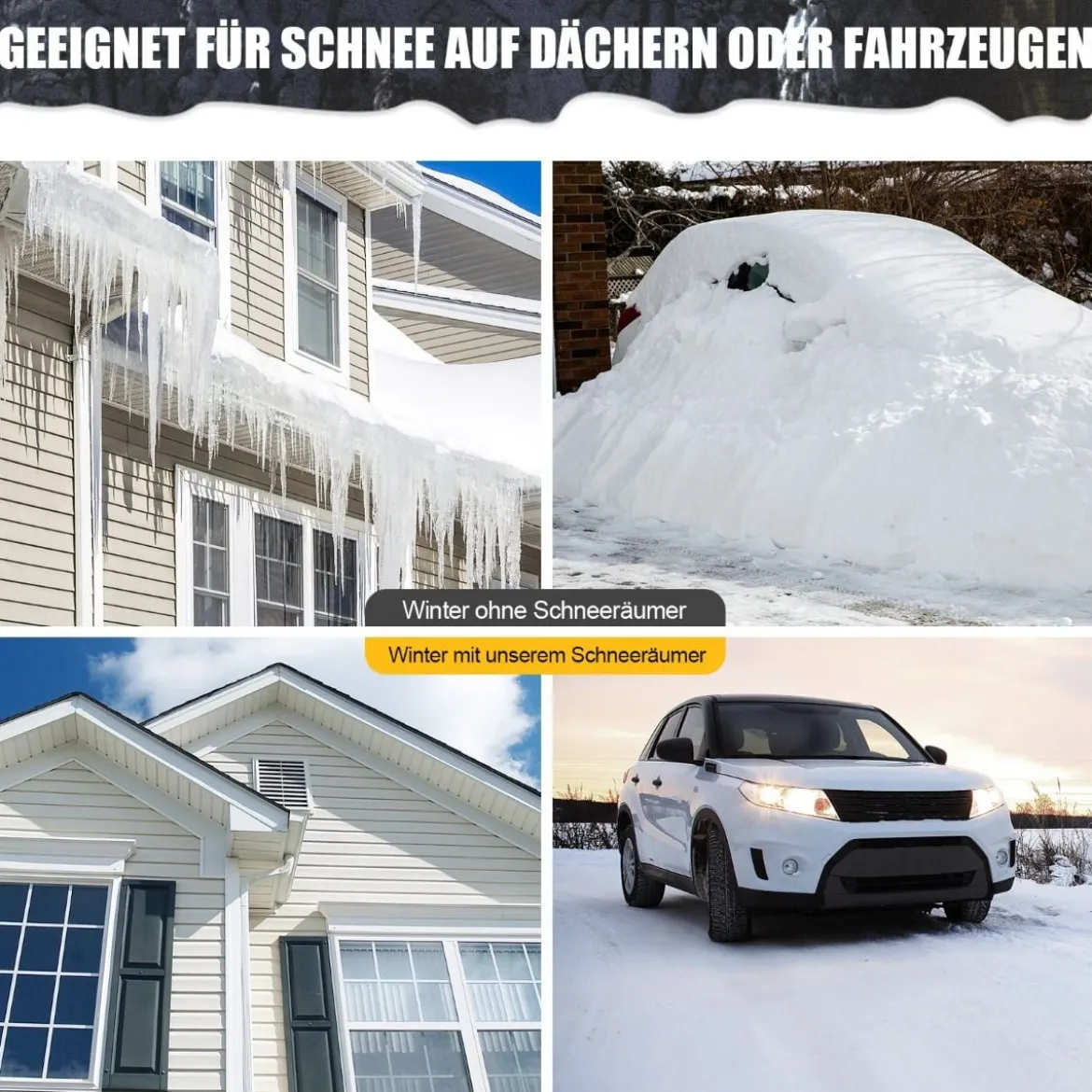 Schneeschaufel 1,48–6,08 m verstellbarer Dachrechen aus Aluminium Schneeräumer