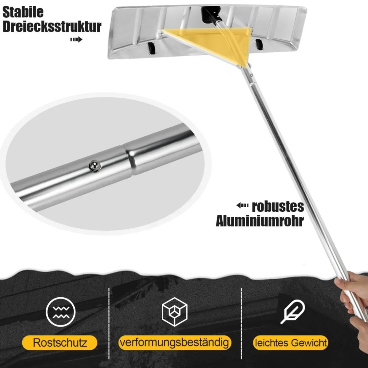 Schneeschaufel 1,48–6,08 m verstellbarer Dachrechen aus Aluminium Schneeräumer