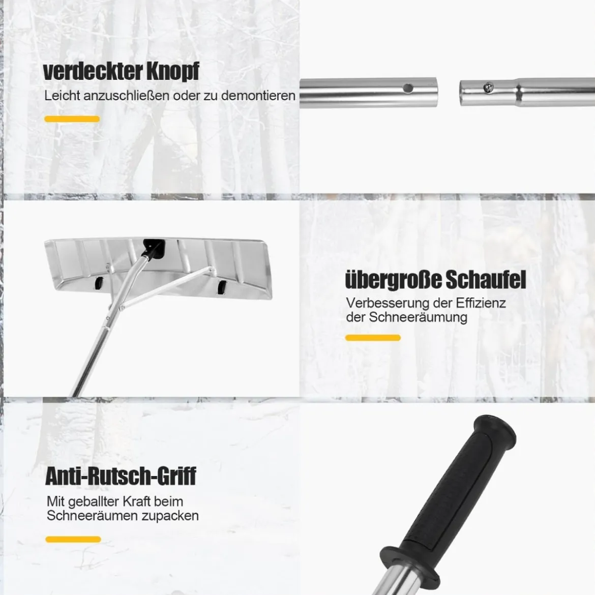 Schneeschaufel 1,48–6,08 m verstellbarer Dachrechen aus Aluminium Schneeräumer