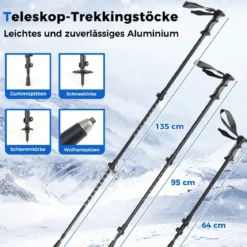 Schneeschuhe mit Steighilfe inkl. Trekkingstöcke & Tragetasche Schuhgröße 35-45 bis 90kg Schwarz