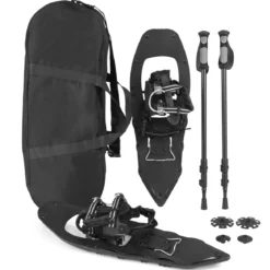Schneeschuhe mit Steighilfe inkl. Trekkingstöcke & Tragetasche Schuhgröße 35-45 bis 90kg Schwarz