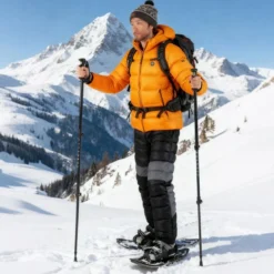 Schneeschuhe mit Steighilfe inkl. Trekkingstöcke & Tragetasche Schuhgröße 35-45 bis 90kg Schwarz