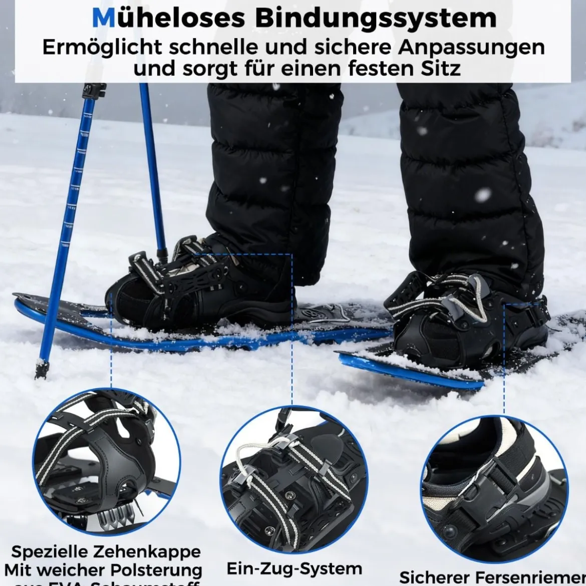 21" Schneeschuhe mit Trekkingstöcken Schuhgröße 35-40 bis 68kg leichtes Schneeschuh-Set Blau