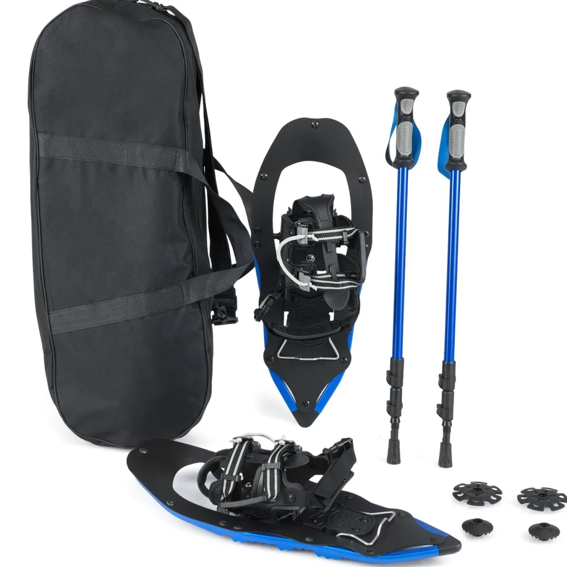 21" Schneeschuhe mit Trekkingstöcken Schuhgröße 35-40 bis 68kg leichtes Schneeschuh-Set Blau