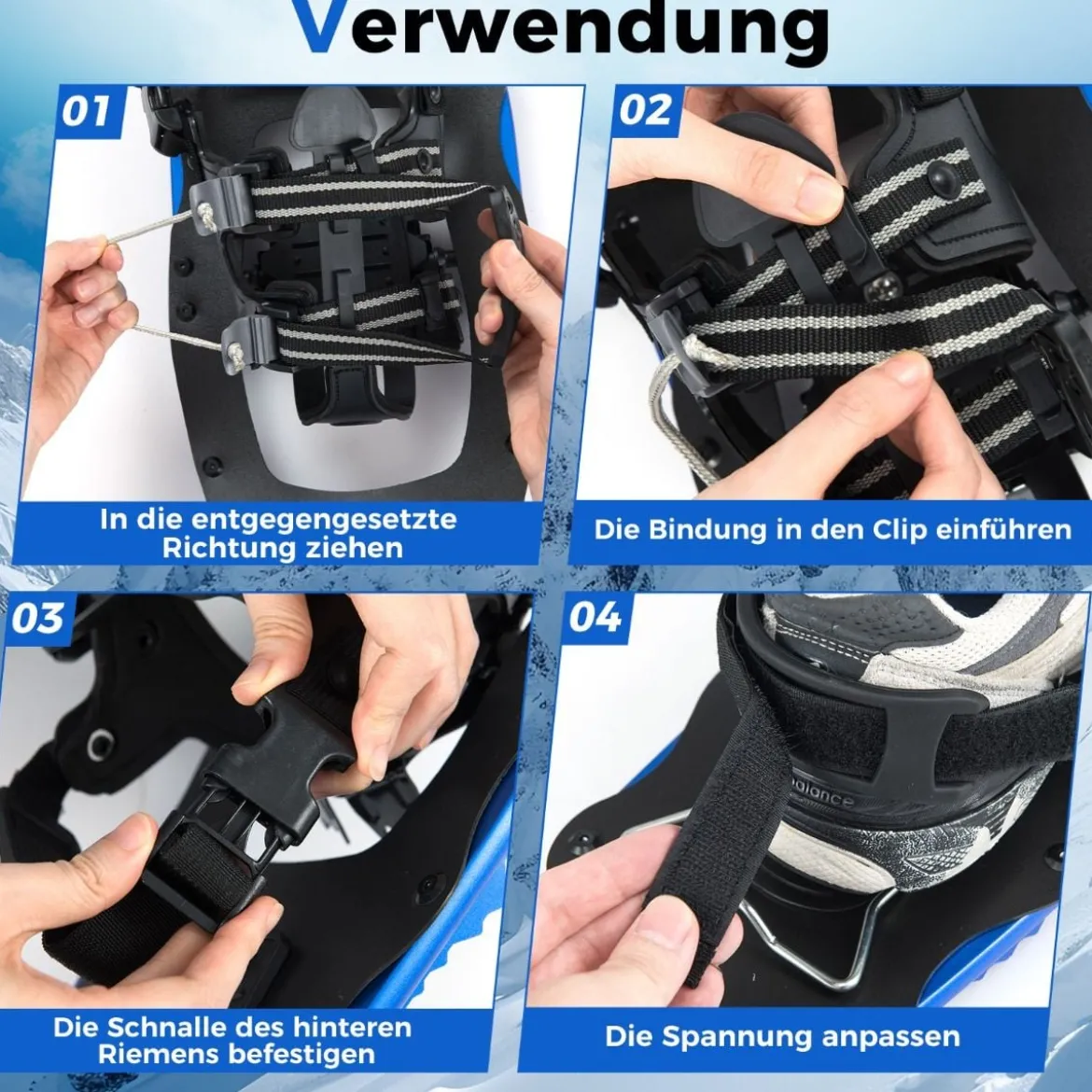 21" Schneeschuhe mit Trekkingstöcken Schuhgröße 35-40 bis 68kg leichtes Schneeschuh-Set Blau