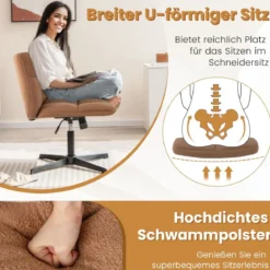 Schneidersitz Stuhl Drehstuhl ohne Armlehnen Schreibtischstuhl mit breiter Sitzfläche