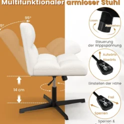 Schneidersitz Stuhl Drehstuhl ohne Armlehnen Schreibtischstuhl mit breiter Sitzfläche