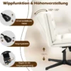 Schneidersitz Stuhl mit Dicker Polsterung Höhenverstellbarer Drehstuhl Bürostuhl Weiß