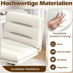 Schneidersitz Stuhl mit Dicker Polsterung Höhenverstellbarer Drehstuhl Bürostuhl Weiß
