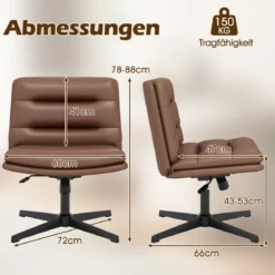 Schneidersitz Stuhl mit Dicker Polsterung Höhenverstellbarer Drehstuhl Bürostuhl Braun