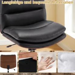 Schneidersitz Stuhl mit Rollen Gepolsterter Schreibtischstuhl ohne Armlehnen Drehstuhl Schwarz