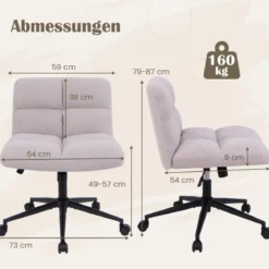 Schneidersitz Stuhl mit Rollen Drehstuhl ohne Armlehnen Schreibtischstuhl mit breiter Sitzfläche
