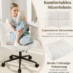 Schneidersitz Stuhl mit Rollen Drehstuhl ohne Armlehnen Schreibtischstuhl mit breiter Sitzfläche