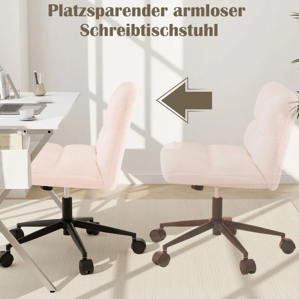 Schneidersitz Stuhl mit Rollen Drehstuhl ohne Armlehnen Schreibtischstuhl mit breiter Sitzfläche